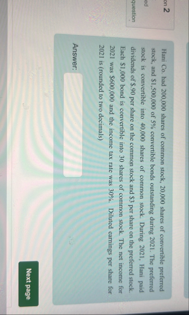 Hani Co . had 2 0 0 , 0 0 0 shares of common