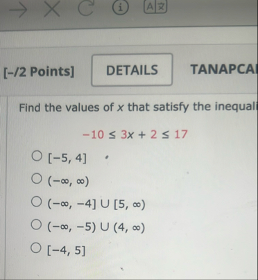 [ - / 2 Points ] TANAPCAI Find the values of x