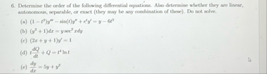 Determine the order of the following dillrential