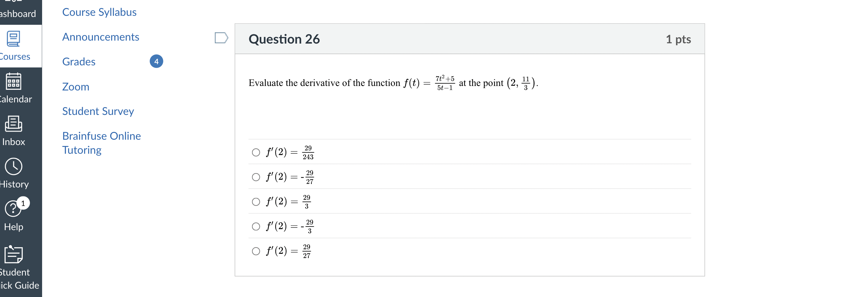 Question 2 6 Evaluate the derivative o f the