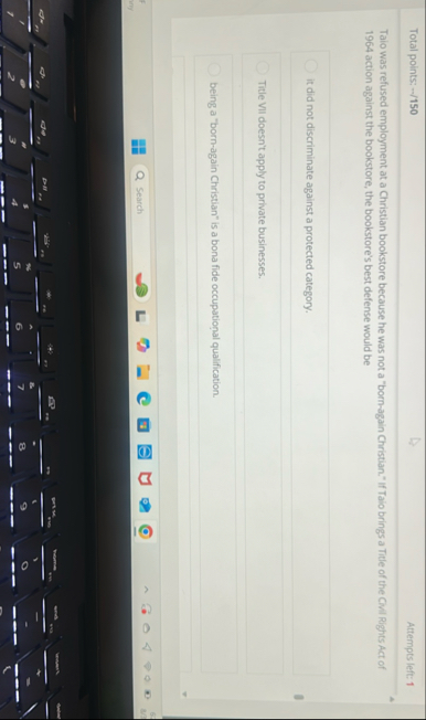 Total points: - - / 1 5 0 Attempts left: 1 Taio