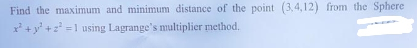 Find the maximum and minimum distance of the