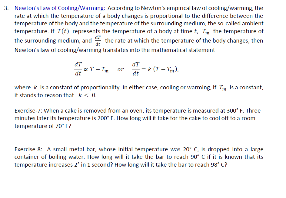 Newton's Law o f Coolin g W arming: According t o