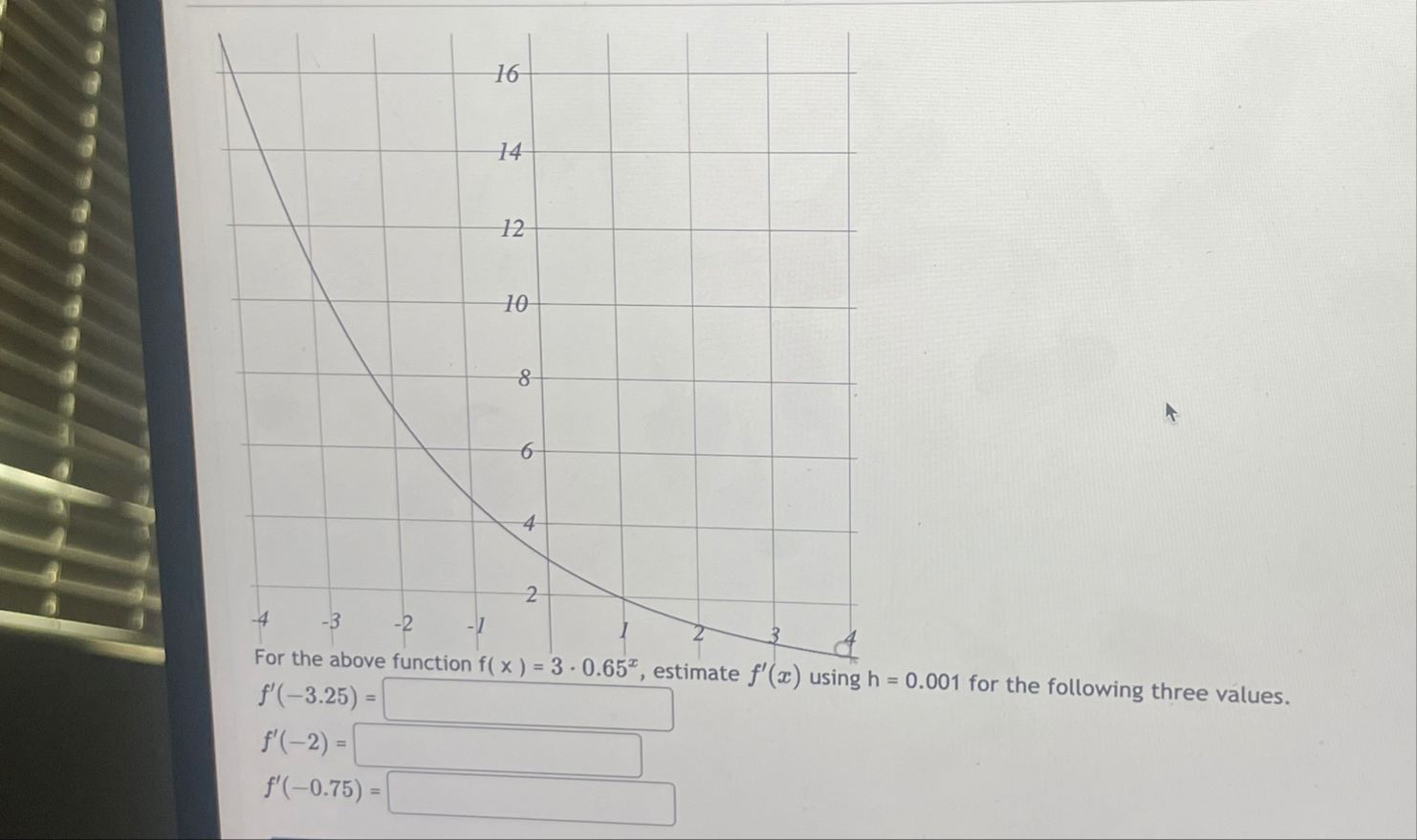 For the above function f ( x ) = 3 * 0 . 6 5 x ,