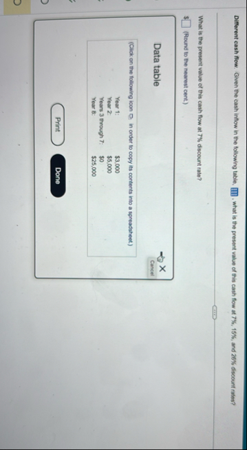 Different cash flow. Given the cash inflow in the
