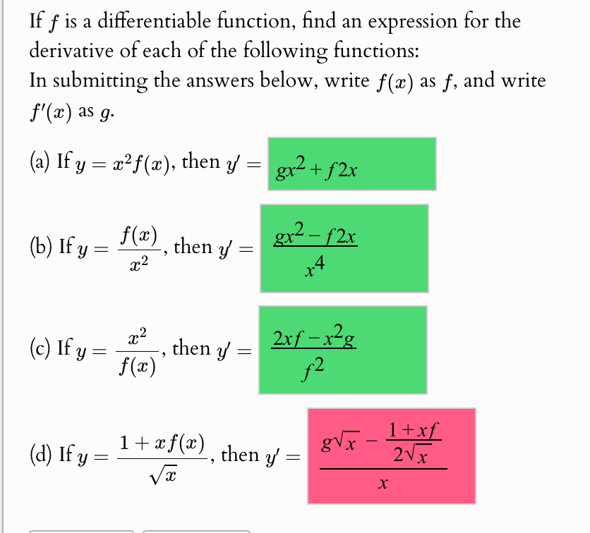 I f f i s a differentiable function, find a n
