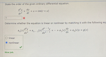 State the order of the given ordinary