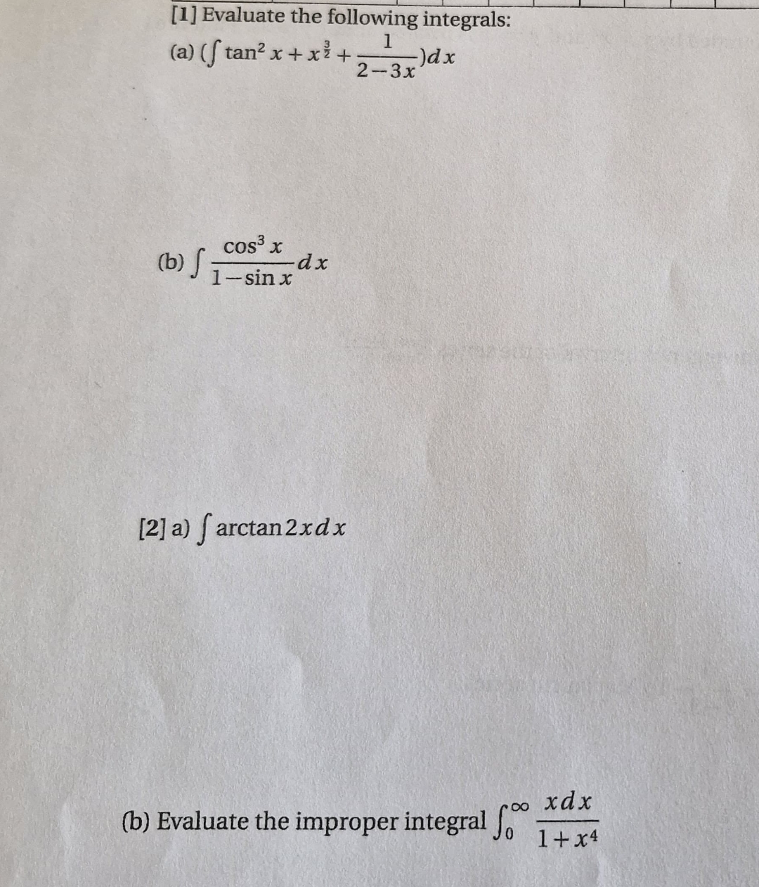 [ 1 ] Evaluate the following integrals: ( a ) ( t