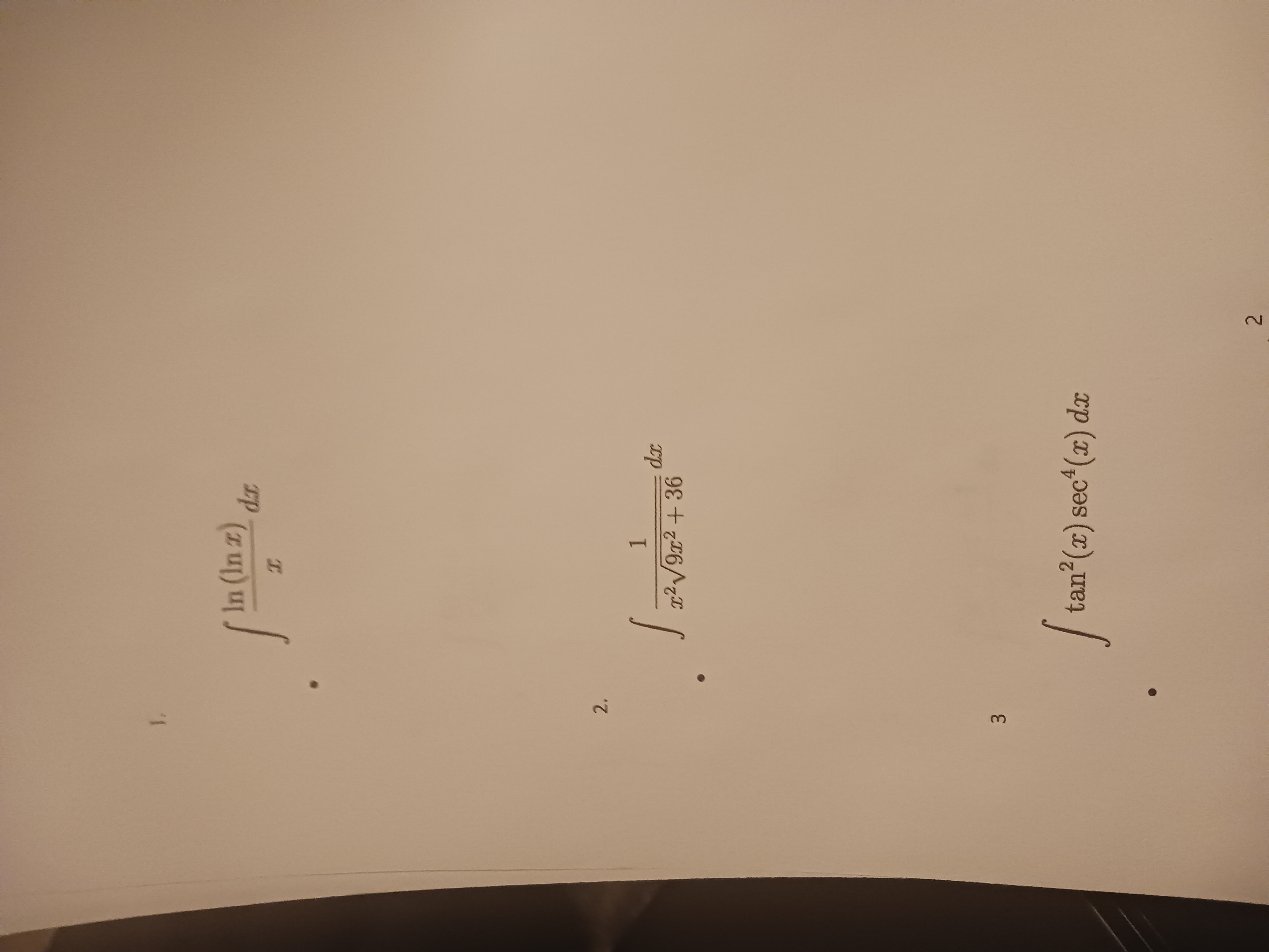 1 . l n ( l n x ) x d x 2 . 1 x 2 9 x 2 + 3 6 2 d