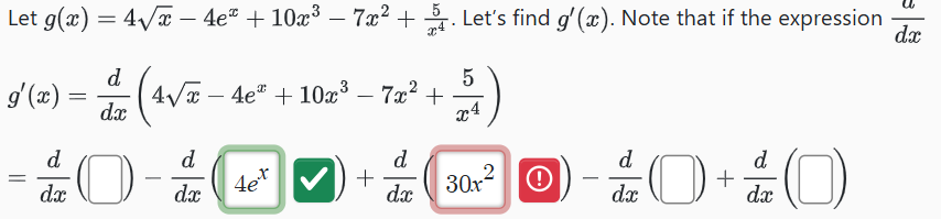 Let g ( x ) = 4 x 2 - 4 e x + 1 0 x 3 - 7 x 2 + 5