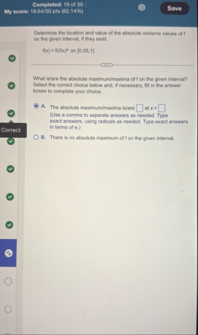 Completed: 1 9 of 3 0 Ny scorv: 1 8 . 6 4 3 0 pts