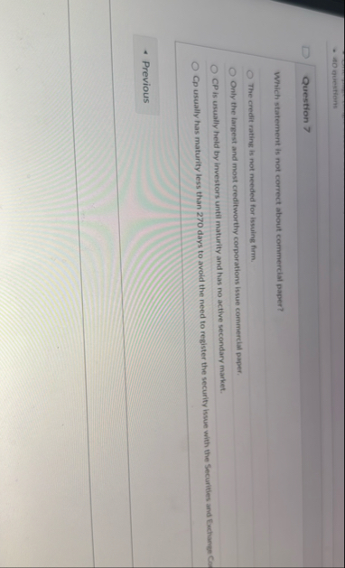 4 0 equentions Question 7 Which statement is not