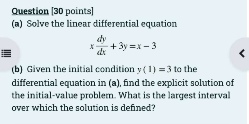 Question [ 3 0 points ] ( a ) Solve the linear