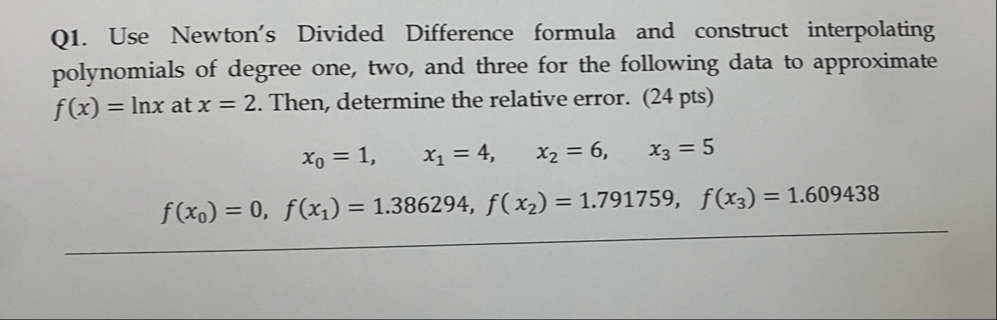 Q 1 . Use Newton's Divided Difference formula and