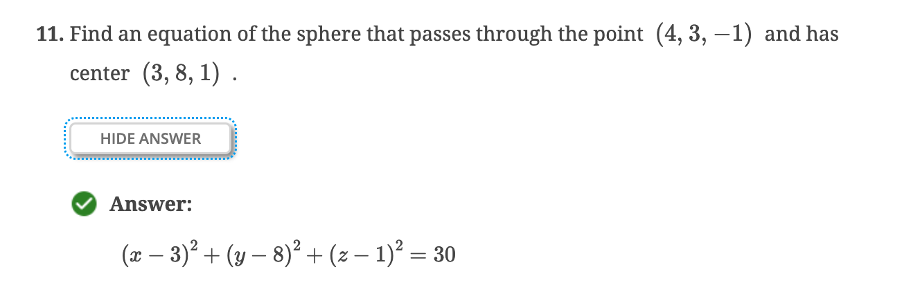 Find a n equation o f the sphere that passes