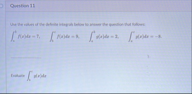 Question 1 1 Use the values of the definite