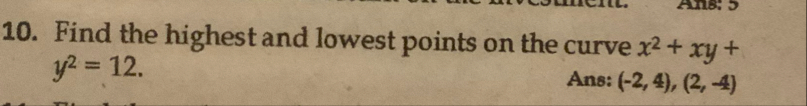 Find the highest and lowest points on the curve x