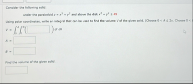 Consider the following solid. Under the