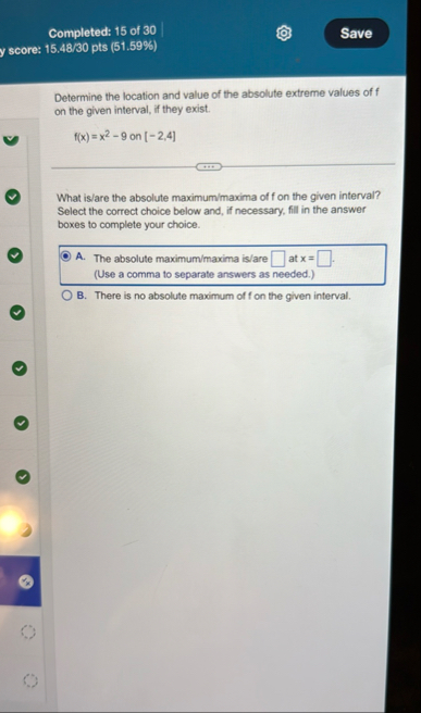 Completed: 1 5 of 3 0 y score: 1 5 . 4 8 / 3 0