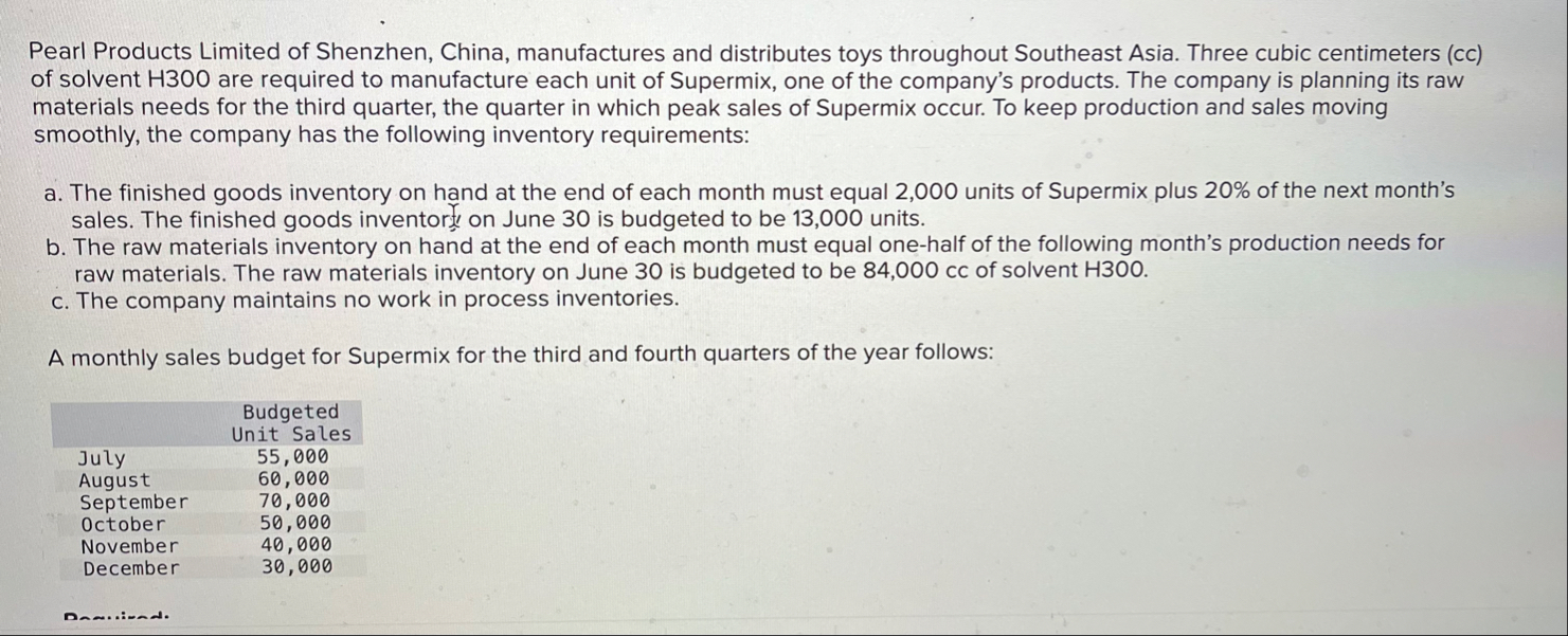 Required: 1 . Prepare a production budget for