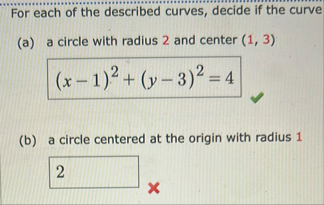 For each of the described curves, decide if the