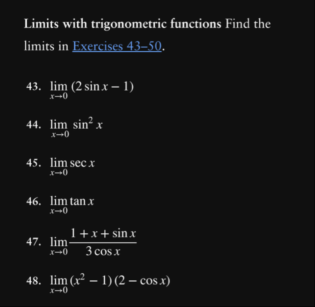 Limits with trigonometric functions Find the