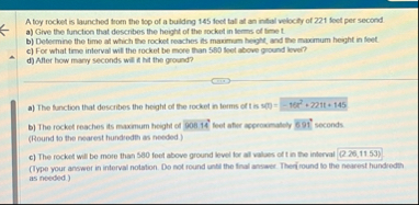 A toy rocket is launched from the top of a