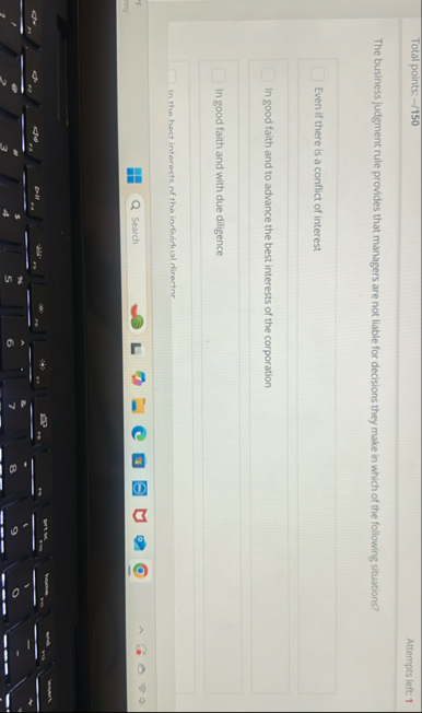 Total points: - - / 1 5 0 Attempts left: 1 The