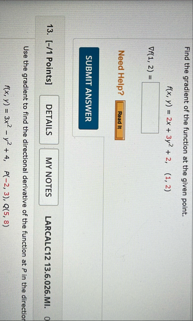 Find the gradient of the function at the given