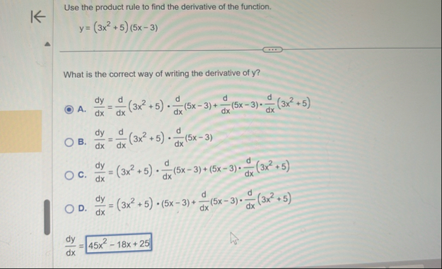 Use the product rule to find the derivative of