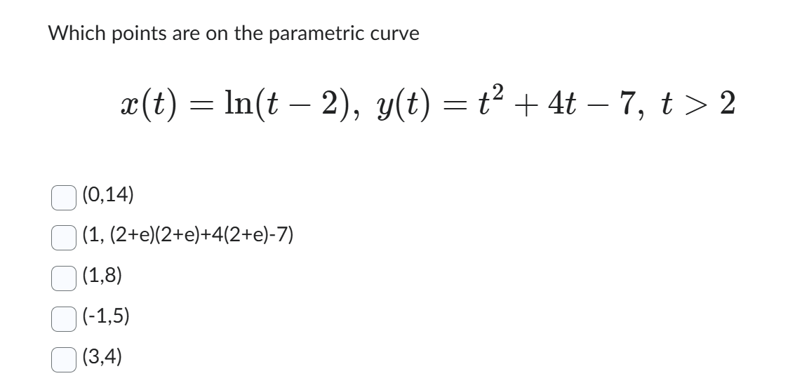 Which points are o n the parametric curve x ( t )