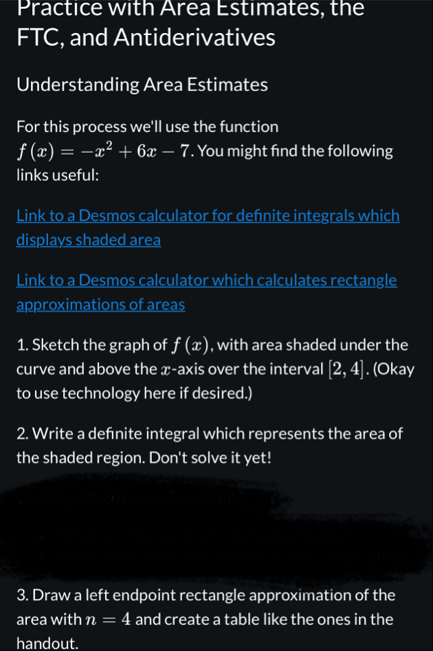 Practice with Area Estimates, the FTC , and