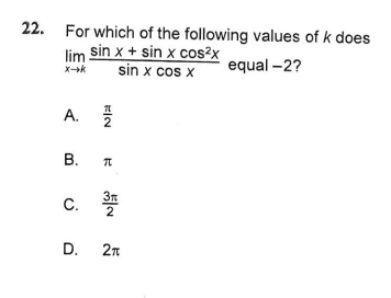 For which o f the following values o f k does lim