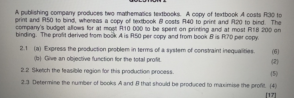 A publishing company produces two mathematics