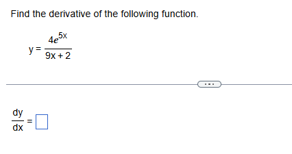 Find the derivative of the following function. y