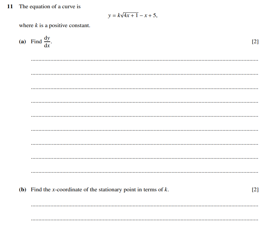 1 1 The equation o f a curve i s y = k 4 x + 1 2
