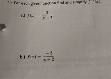 7 . ) For each given function find and simplify f