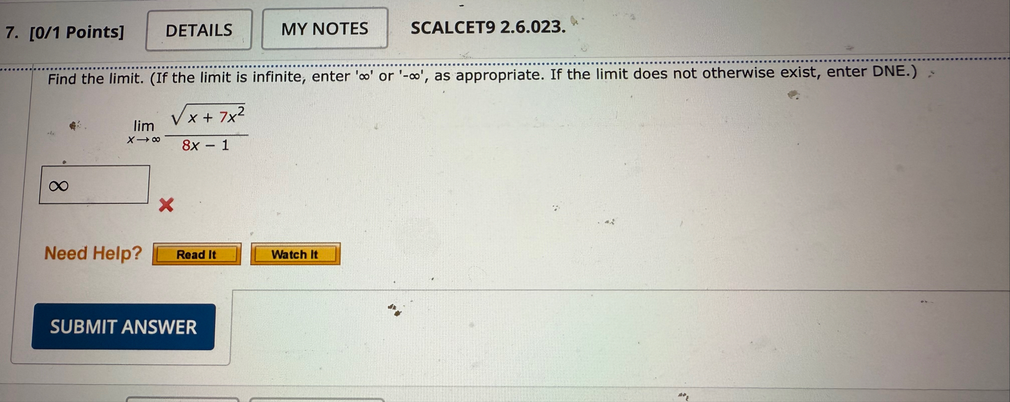 [ 0 / 1 Points ] SCALCET 9 2 . 6 . 0 2 3 . Find