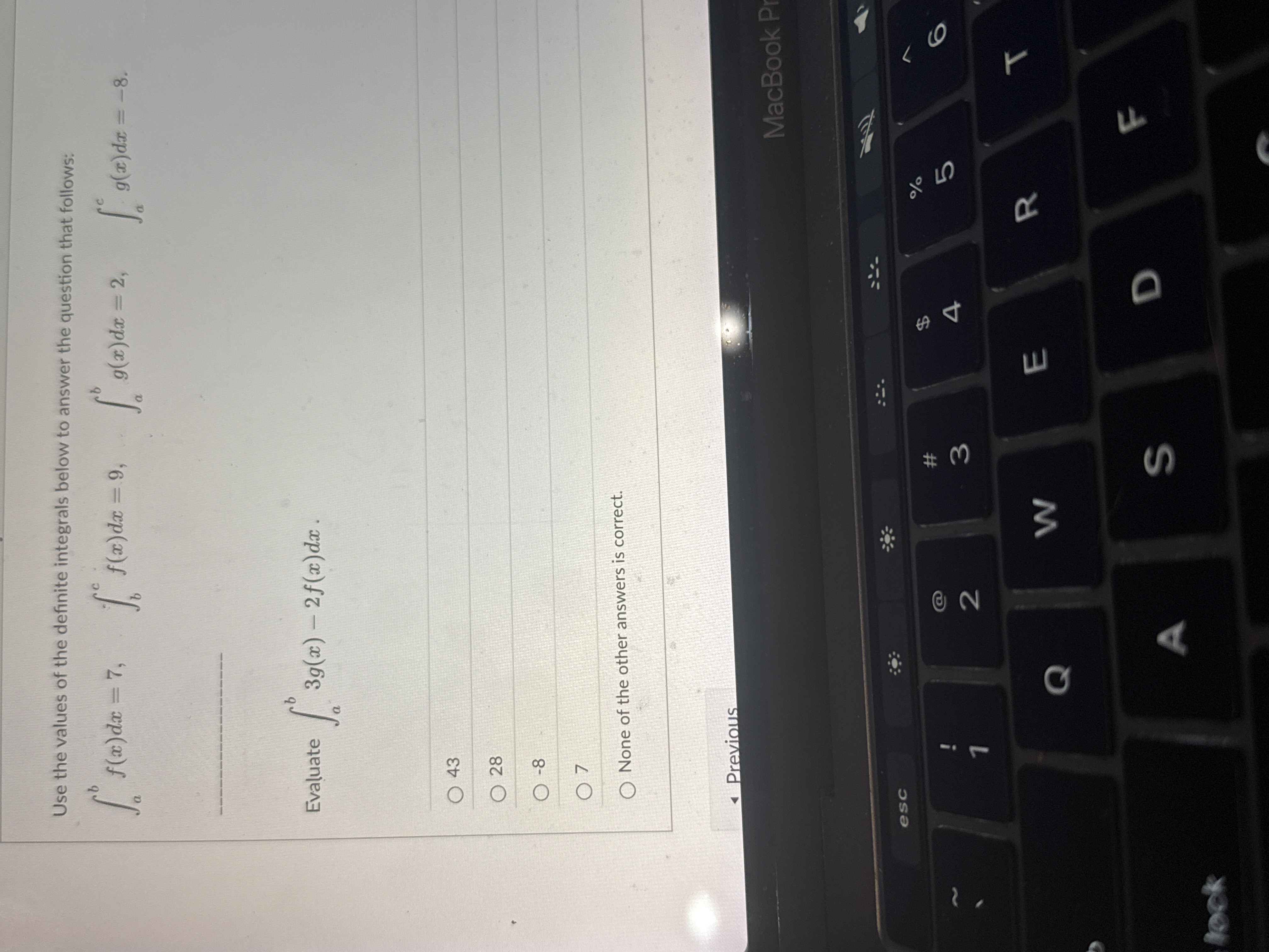 Use the values o f the definite integrals below t