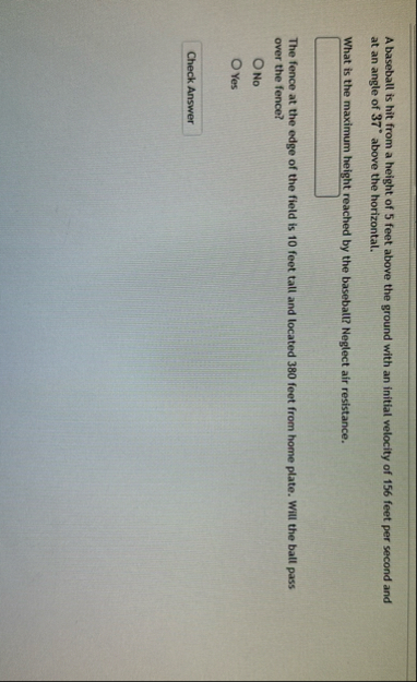A baseball is hit from a height of 5 feet above