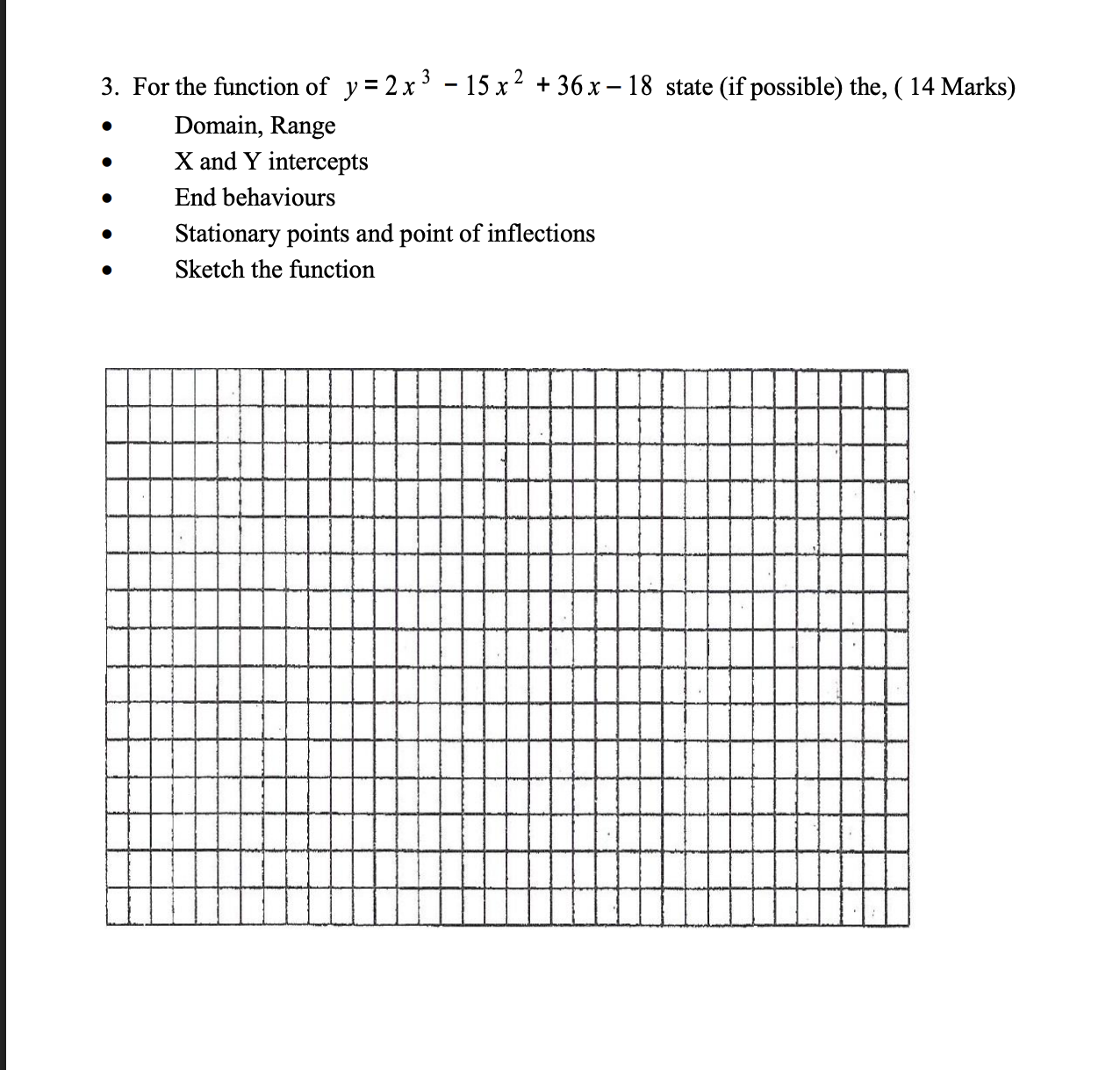 For the function o f y = 2 x 3 - 1 5 x 2 + 3 6 x