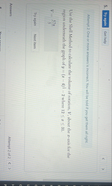 Attempt 2 : One or more answers' is incorrect.