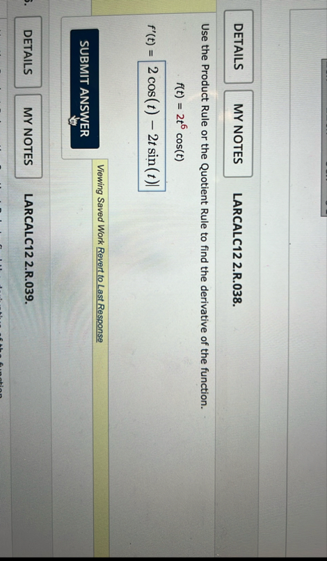 LARCALC 1 2 2 . R . 0 3 8 . Use the Product Rule