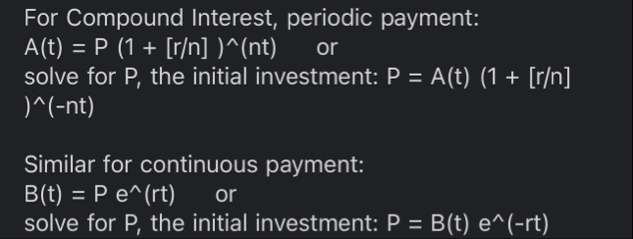 For Compound Interest, periodic payment: A ( t )