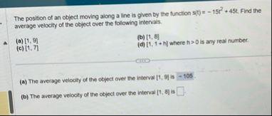 The position of an object moving along a line is