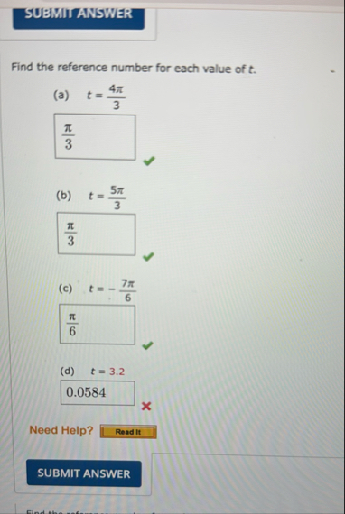 SUBMITANSWER Find the reference number for each