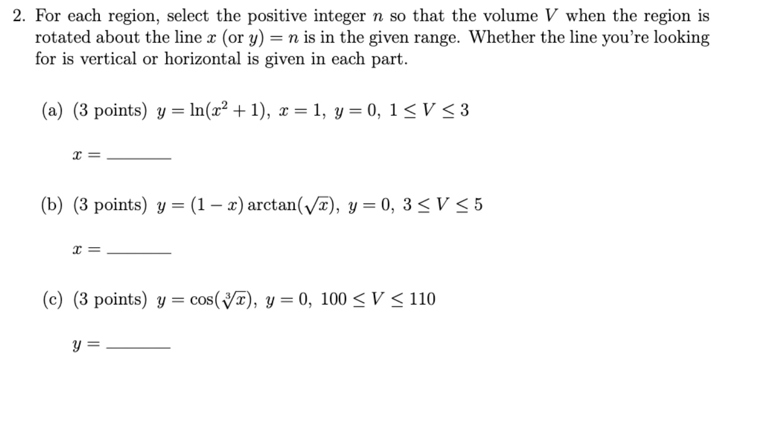 For each region, select the positive integer n s