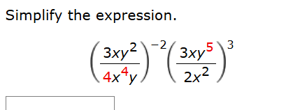 Simplify the expression. ( 3 x y 2 4 x 4 y ) - 2