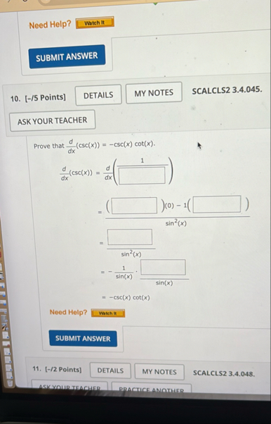 Need Help? Watch It SCALCLS 2 3 . 4 . 0 4 5 . 1 0