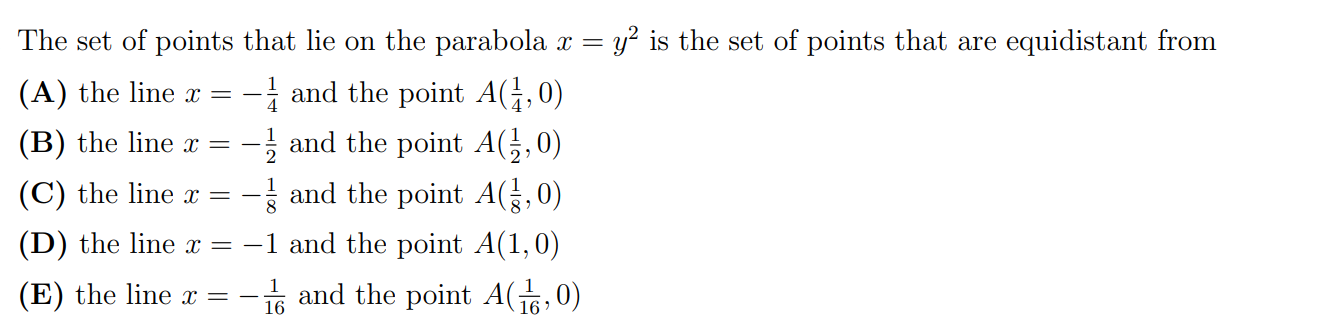The set o f points that lie o n the parabola x =
